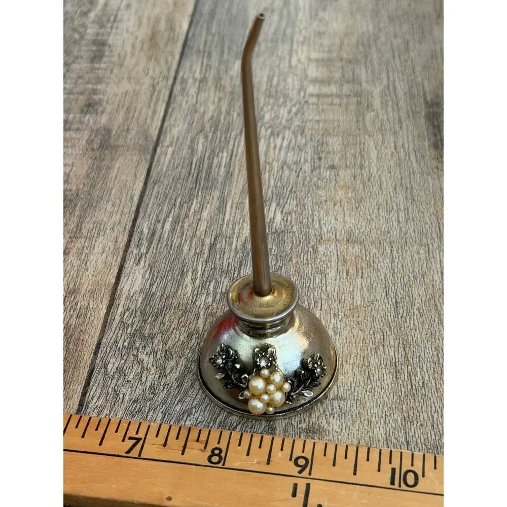 Old Thumb Pump Oil Oiler Can Rhinestones & Peals Mini Sewing Machine